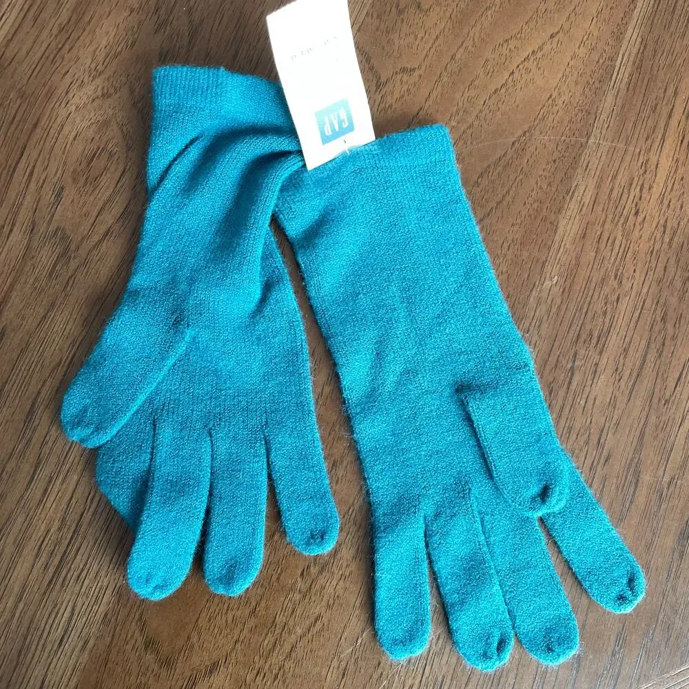 Vintage Y2K Teal Gap Knit Gloves Women Small Med Blue Mittens Winter NOS TAGS